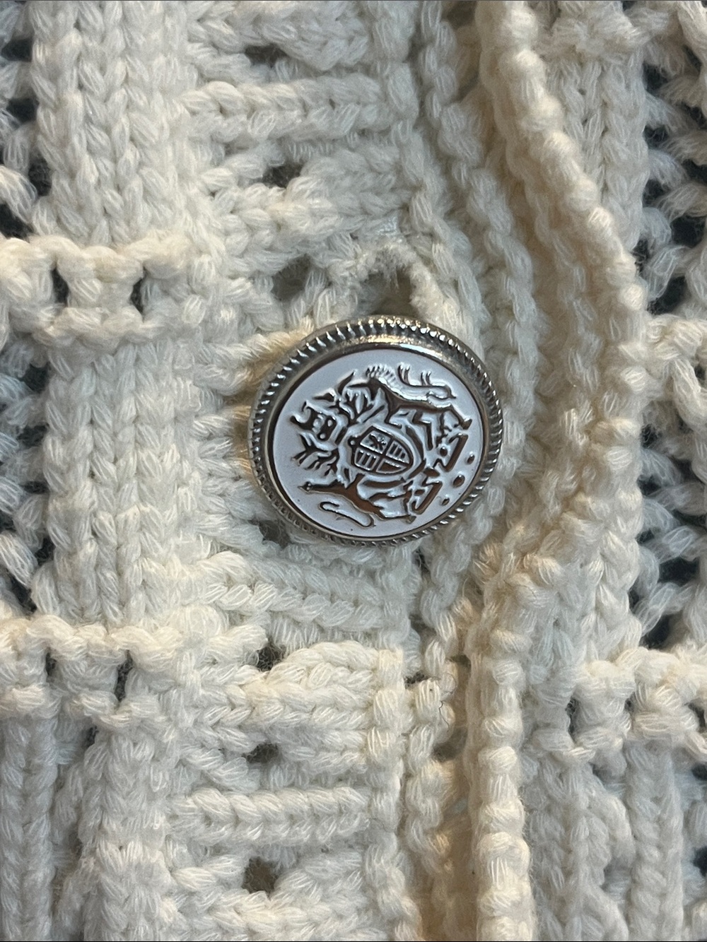 Veronica Beard Ivory Crochet Knit Button-Front Women's Cardigan Sweater - Picture 3 of 6